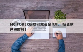 MC FOREX骗局引发资金危机，投资款已被转移！