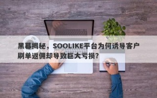 黑幕揭秘，SOOLIKE平台为何诱导客户刷单返佣却导致巨大亏损？