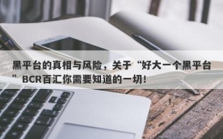 黑平台的真相与风险，关于“好大一个黑平台”BCR百汇你需要知道的一切！