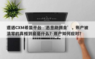 遭遇CXM希盟平台‘恶意刷佣金’，账户被清零的真相到底是什么？用户如何应对？