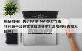 揭秘揭秘！关于FAIR MARKETS杀猪问题平台你究竟知道多少？深度剖析真相大曝光！