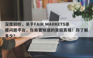 深度剖析，关于FAIR MARKETS杀猪问题平台，你需要知道的背后真相！你了解多少？