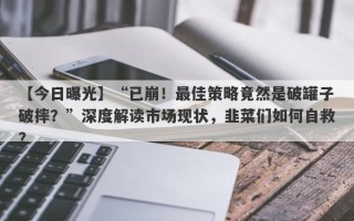 【今日曝光】“已崩！最佳策略竟然是破罐子破摔？”深度解读市场现状，韭菜们如何自救？